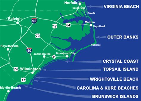 MAP Beaches In North Carolina Map